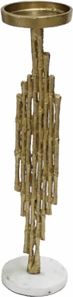 Mbajtës qirinjsh REED 42.5, alumin ngjyrë ari antik, bazë mermeri të bardhë, 10x10x43cm