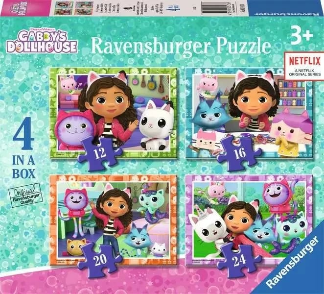 Puzzle 4n1 Ravensburger Gabby's Dollhouse 3143 për fëmijë, 12/16/20/24 pjesë