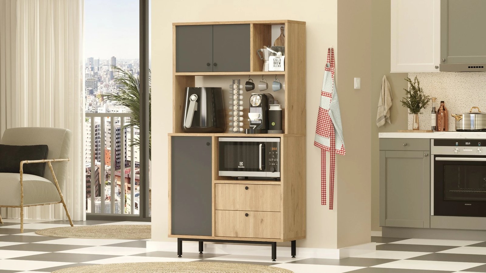 Dollap multifunksional Hanah Home, RE3-SA, ngjyrë lis dhe antracit