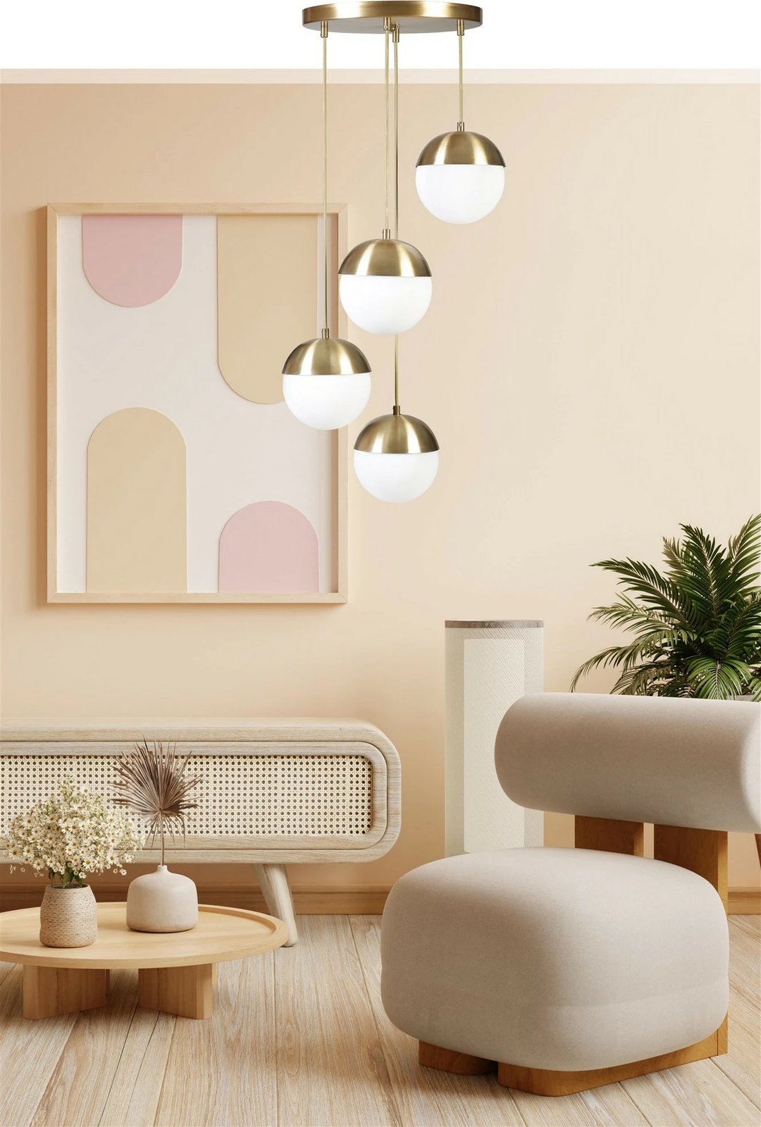 Llambë tavani Opviq, 4 sfera, metalik, ngjyrë ari dhe e bardhë