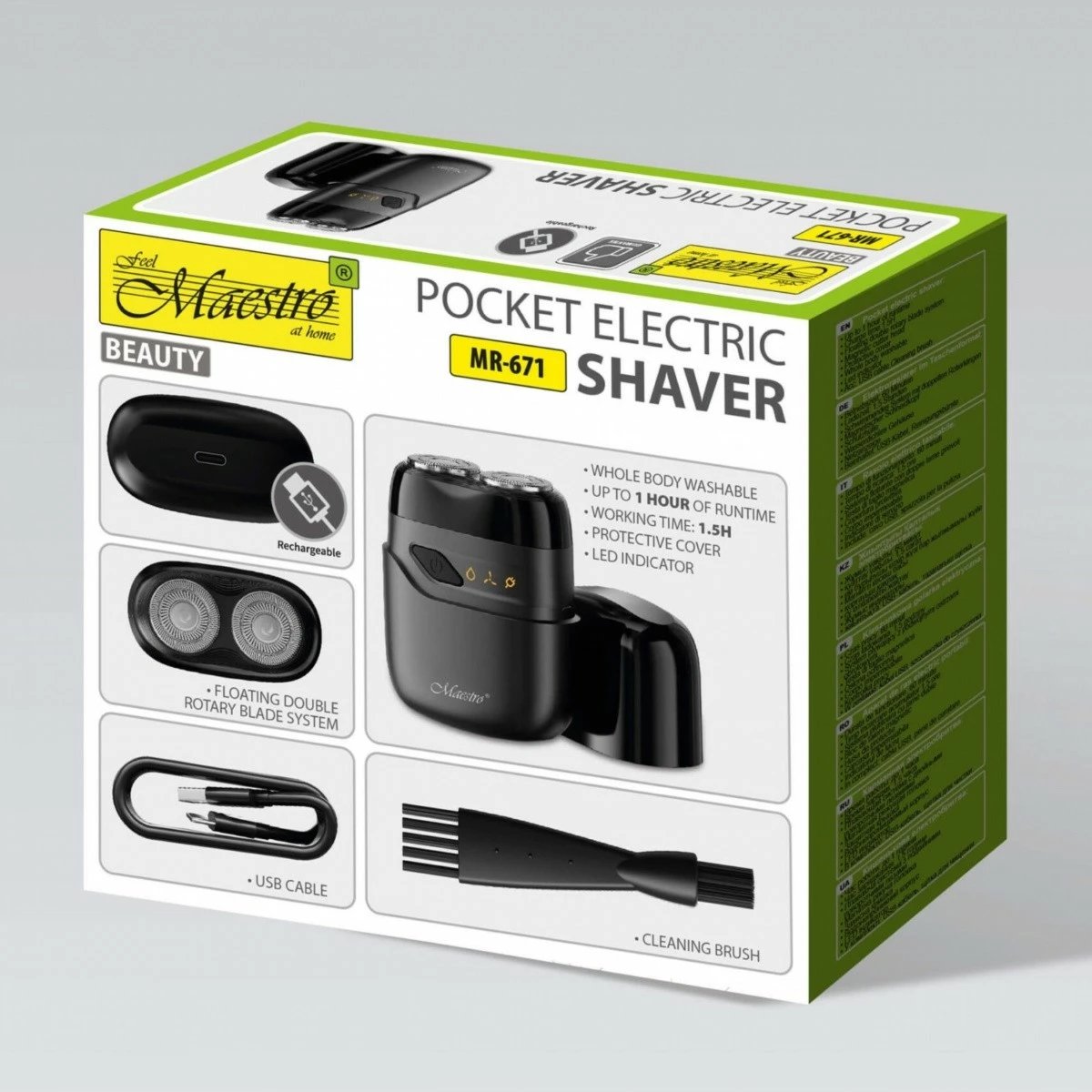 Makinë rroje për udhëtim, Feel-Maestro MR-671, 2 koka, USB-C, 60 min, IPX7, ekran LED, e zezë