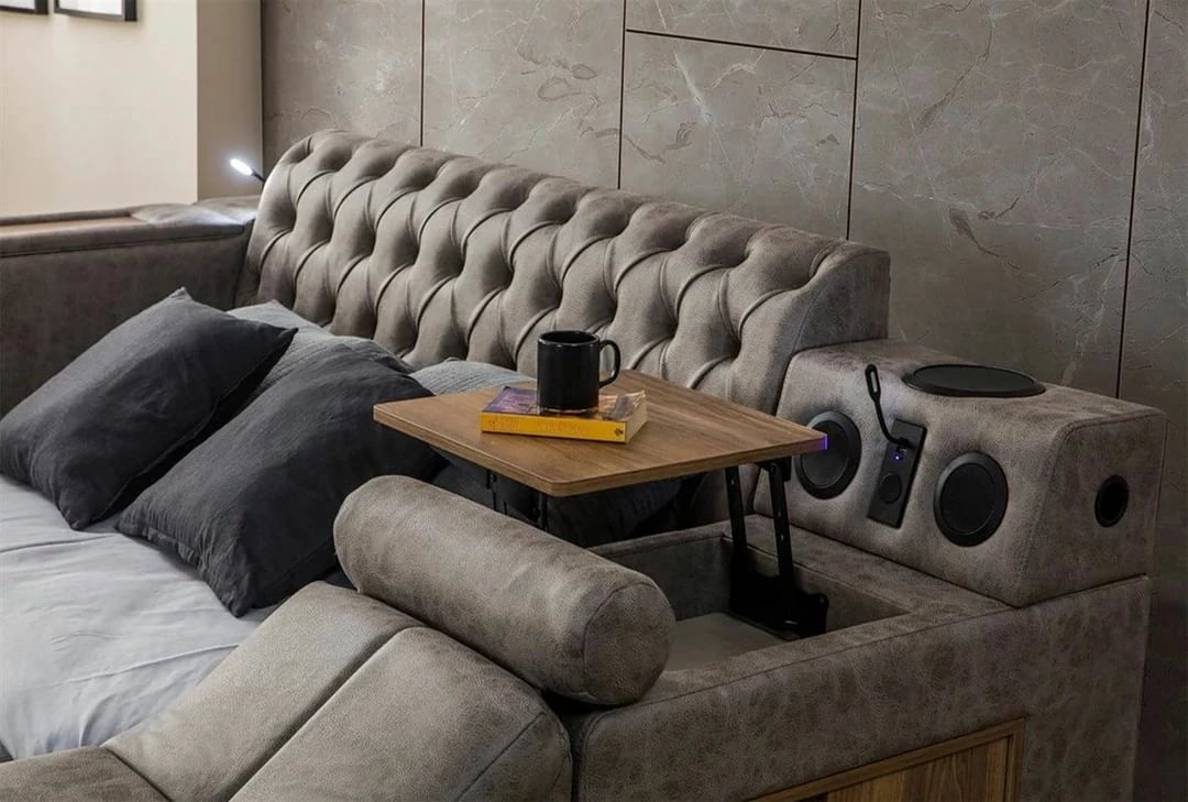 Krevat dopio smart, ngjyrë kafe, Skye Decor, me masazh, USB, audio