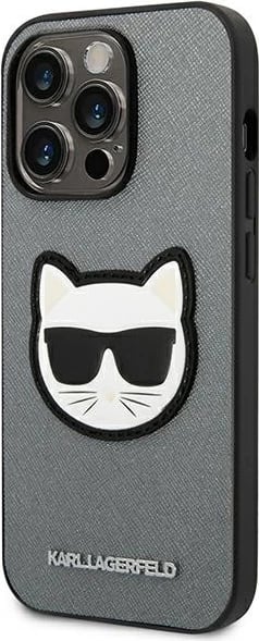 Mbështjellës Karl Lagerfeld KLHCP14LSAPCHG për iPhone 14 Pro 6.1", Saffiano Choupette, Argjend