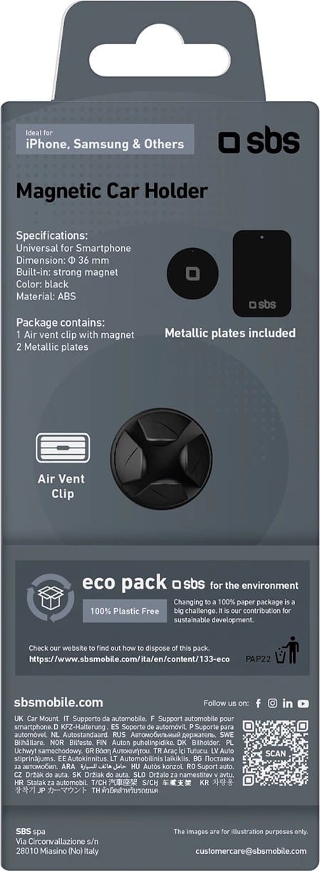 Mbështjellës magnetik për celular SBS TESUNSUPMAGK, për ventilator të makinës, MagSafe, i zi