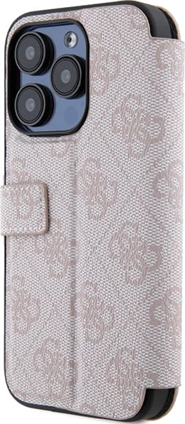 Mbështjellës Guess 4G Metal Logo për iPhone 15 Pro, rozë