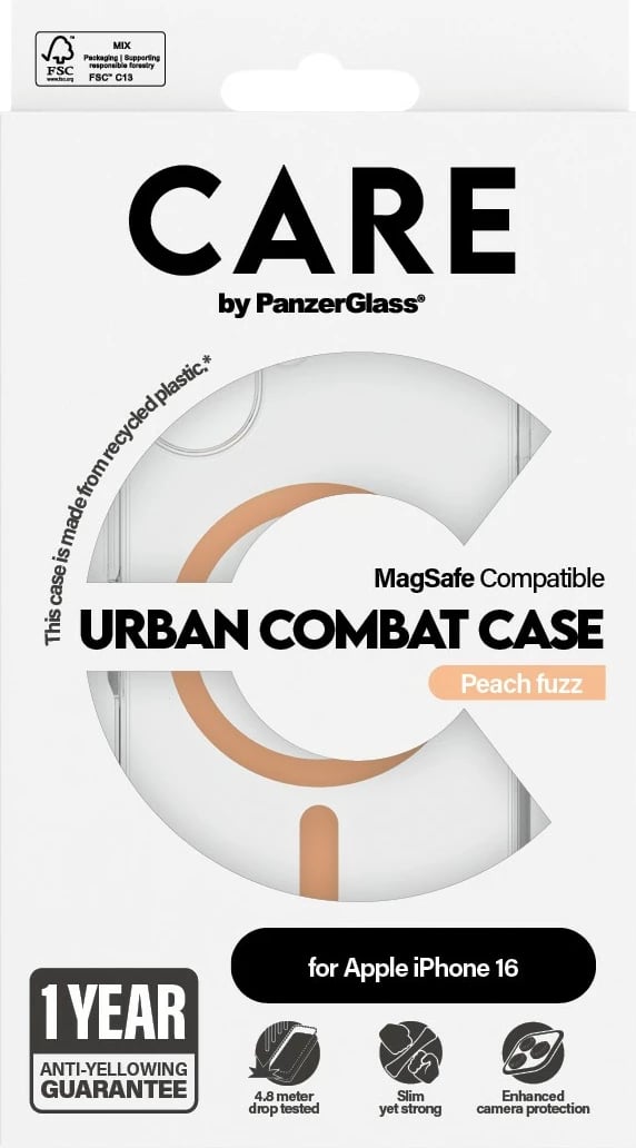 Mbështjellës PanzerGlass CARE Case Flagship Peachy MagSAFE për iPhone 16, transparent
