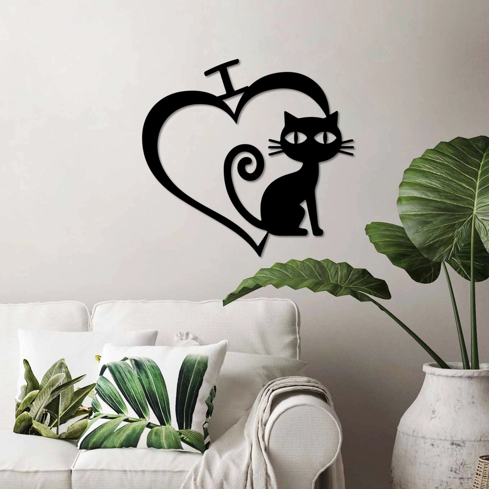 Aksesor dekorativ metalik për mur, mace, Wallity, Cat 4, ngjyrë e zezë, 50x54cm