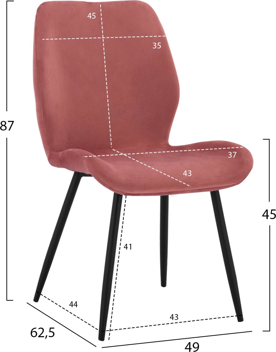 Karrige ngrënieje Klay, kadife ngjyrë mollë e kalbur & kornizë metalike e zezë, FH8730.02, 49X62,5X87 cm, set prej 2 copë