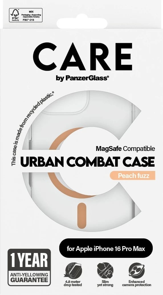 Mbështjellës PanzerGlass CARE Case Flagship Peachy MagSAFE për iPhone 16 Pro Max, transparent