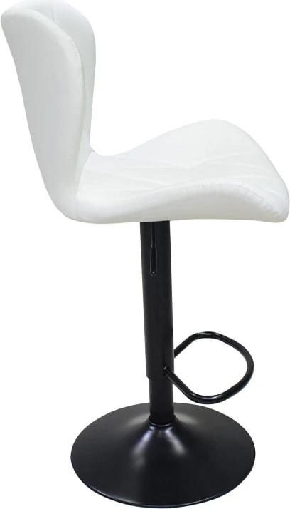 Karrige për bar Coozy, lartësi e rregullueshme, metal i zi mat, lëkurë PU e bardhë, 46x47x90-112cm, set prej 2 copësh