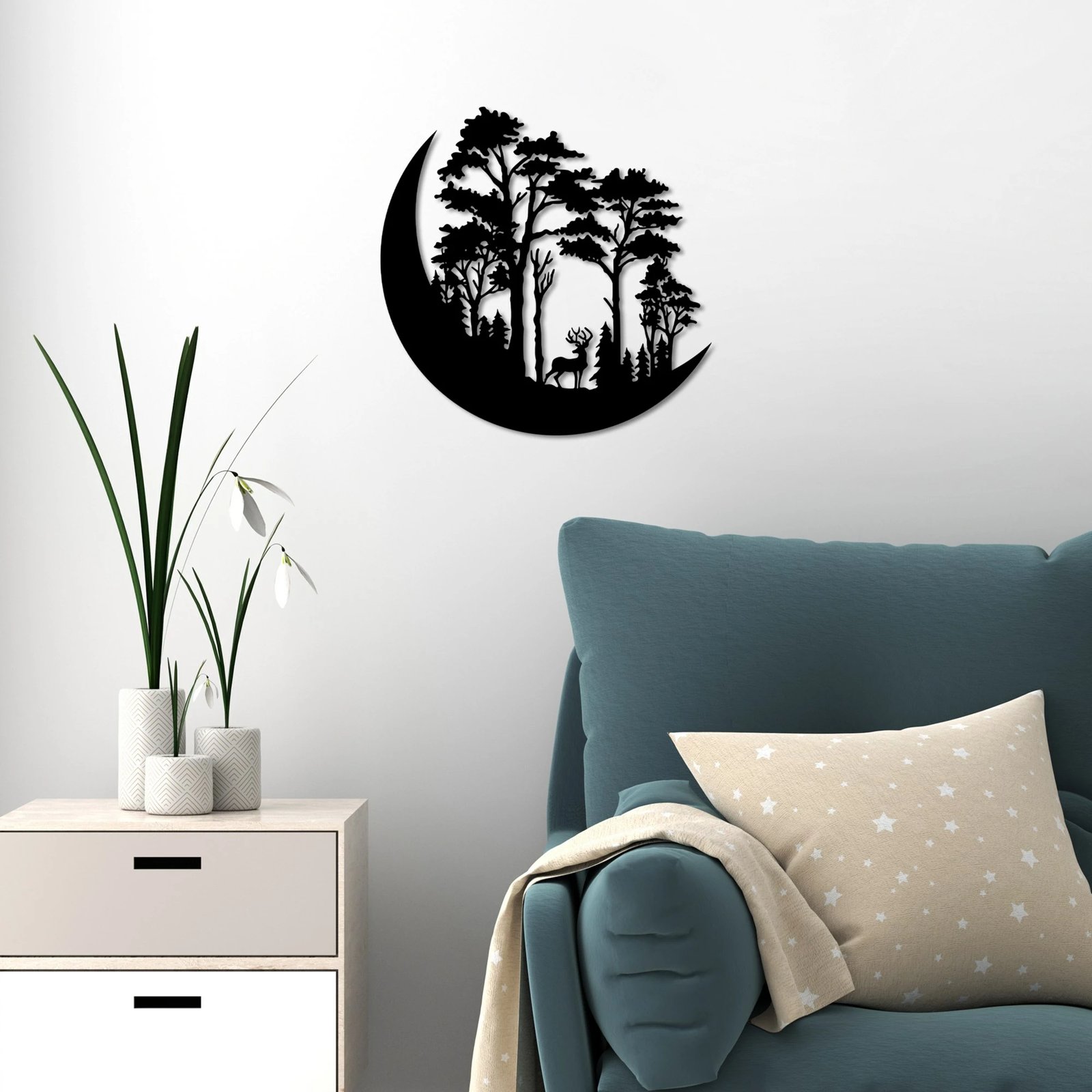 Aksesor dekorativ metalik për mur, Wallity, The Wild Nature 1 - M, ngjyrë e zezë, 50x50cm