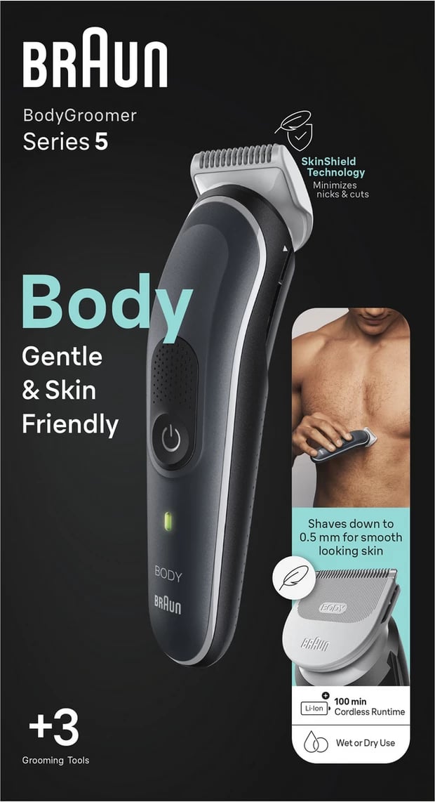 makinë rroje trupit, Braun, Series 5 BodyGroomer 417187, pa tela 100 min, përdorim Wet&Dry, gri