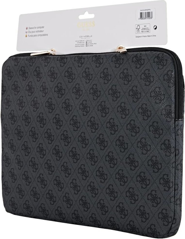 Mbështjellës laptopi Guess 4G Zipper Pocket Triangle Logo, 14", i zi