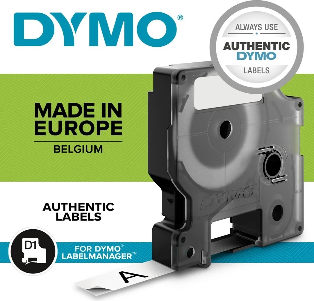 Kasetë etiketuese DYMO D1, S0720680, 9mm x 7m, e zezë në të bardhë