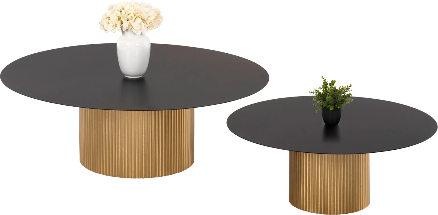 Tavolina kafeje 2 copë CLAD FH11916 metalike në ngjyrë ari-zi, Φ110x38H & Φ80x32H cm