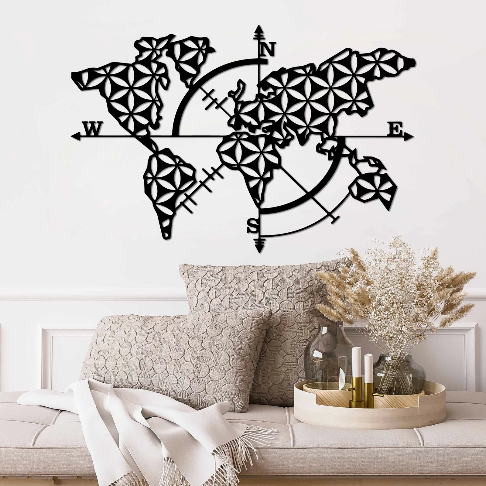 Aksesor dekorativ metalik për mur, hartë e botës, Wallity, v2