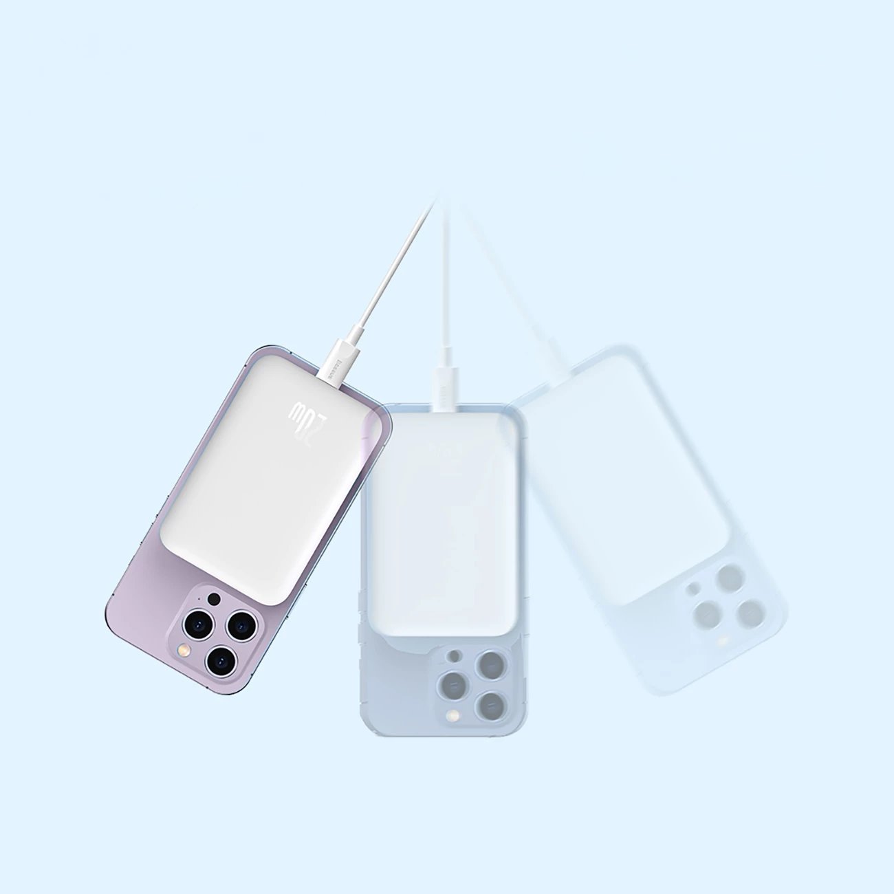 Powerbank Baseus Magnetic Mini Air PPCXM06A, 6000mAh, 20W, MagSafe, me kabllo USB-C, Bardhë