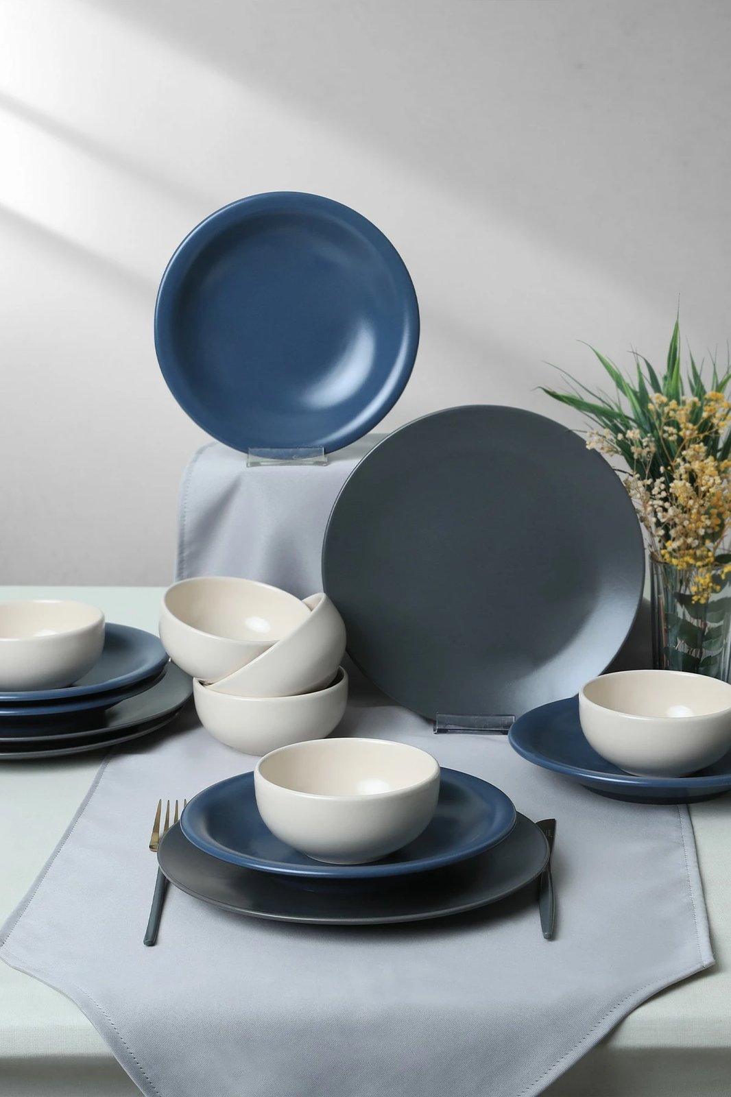 Set enësh për drekë, qeramikë, 18 copë, Hermia Concept, blu dhe bardhë, X0001509700000000000000000