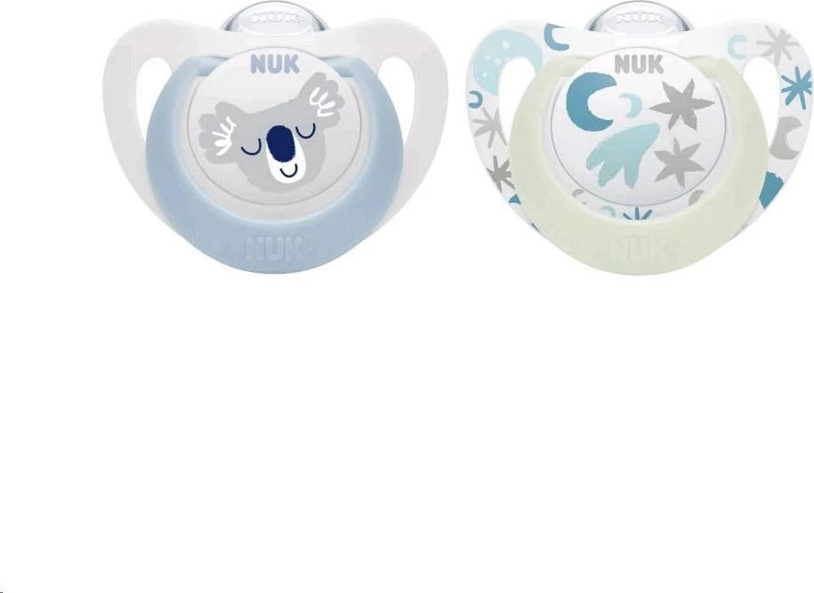 Cicë qetësuese, NUK, Star Day & Night, 0-6 muaj, me ndriçim natën, për djem, blu, set 2 copë me kuti
