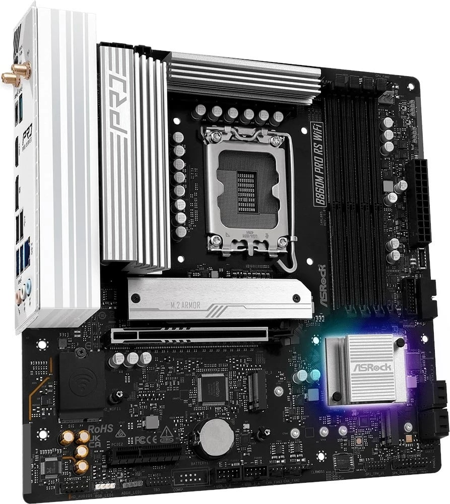 Pllakë amë ASRock B860M Pro RS WiFi, micro ATX, Socket 1851, 256 GB, e zezë