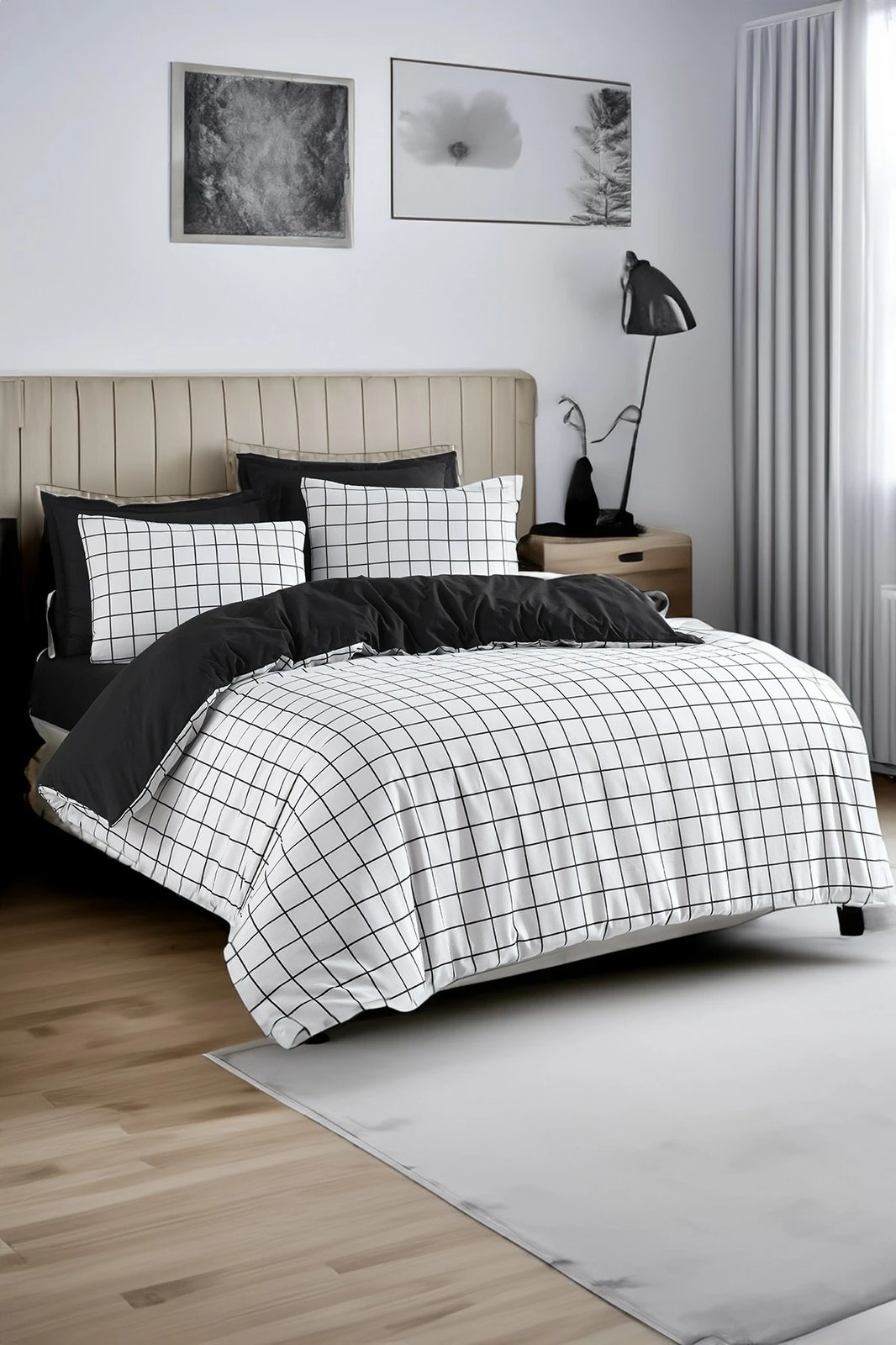 Set mbulesë për jorgan Super King, Artus, ngjyrë e zezë dhe e bardhë