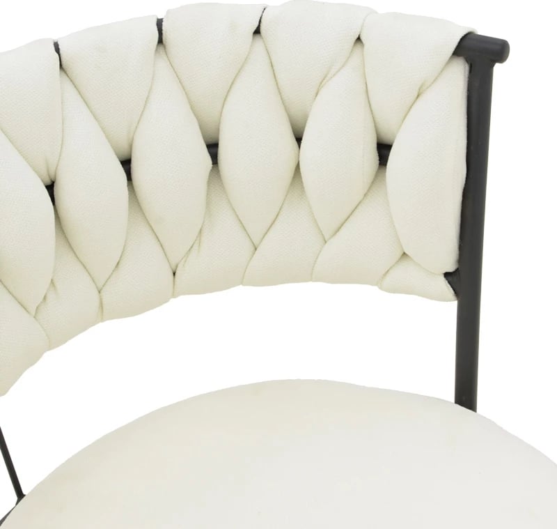 Karrige për bar Alkia, set prej 2 copë, stof ngjyrë ecru, këmbë metalike të zeza, 50x56x95cm