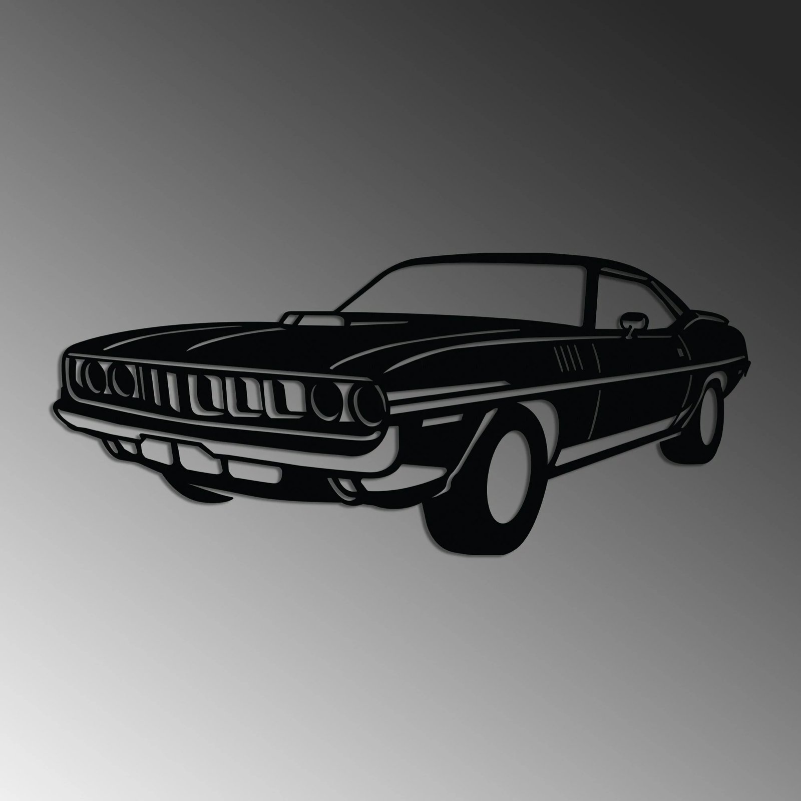 Aksesor dekorativ metalik për mur, Plymouth Barracuda 1971, ngjyrë e zezë, 60x26cm