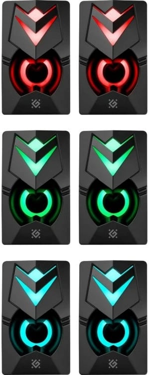 Altoparlantë Defender J4 2.0, 6W, me LED, për PC, të zinj