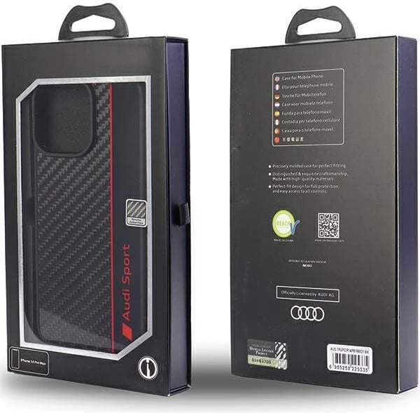 Mbështjellës Audi Carbon Fiber Stripe për iPhone 14 Pro Max 6.7", i zi
