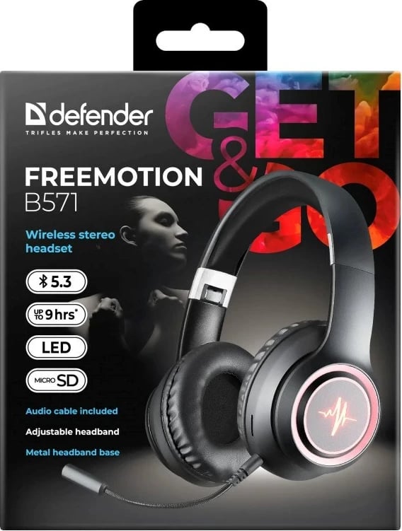 Kufje Defender Bluetooth Freemotion B571, LED, Të zeza