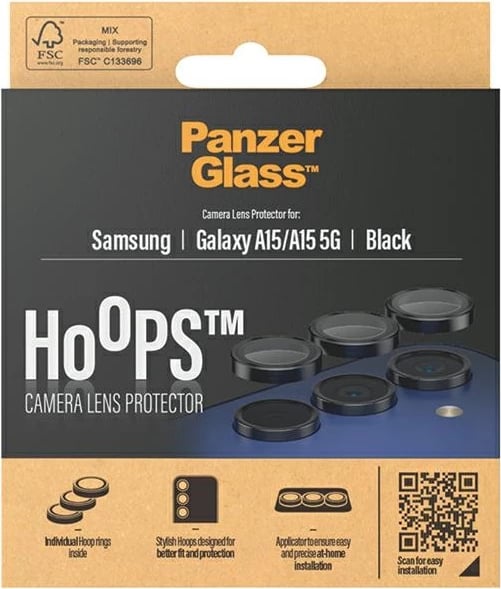 Mbrojtës kamere PanzerGlass Hoops për Samsung Galaxy A15/A15 5G, Kornizë e zezë