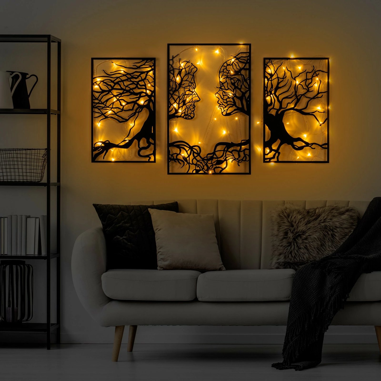 Aksesor dekorativ metalik për mur, Wallity, Tree Person 499, ngjyrë e zezë, 71x116cm