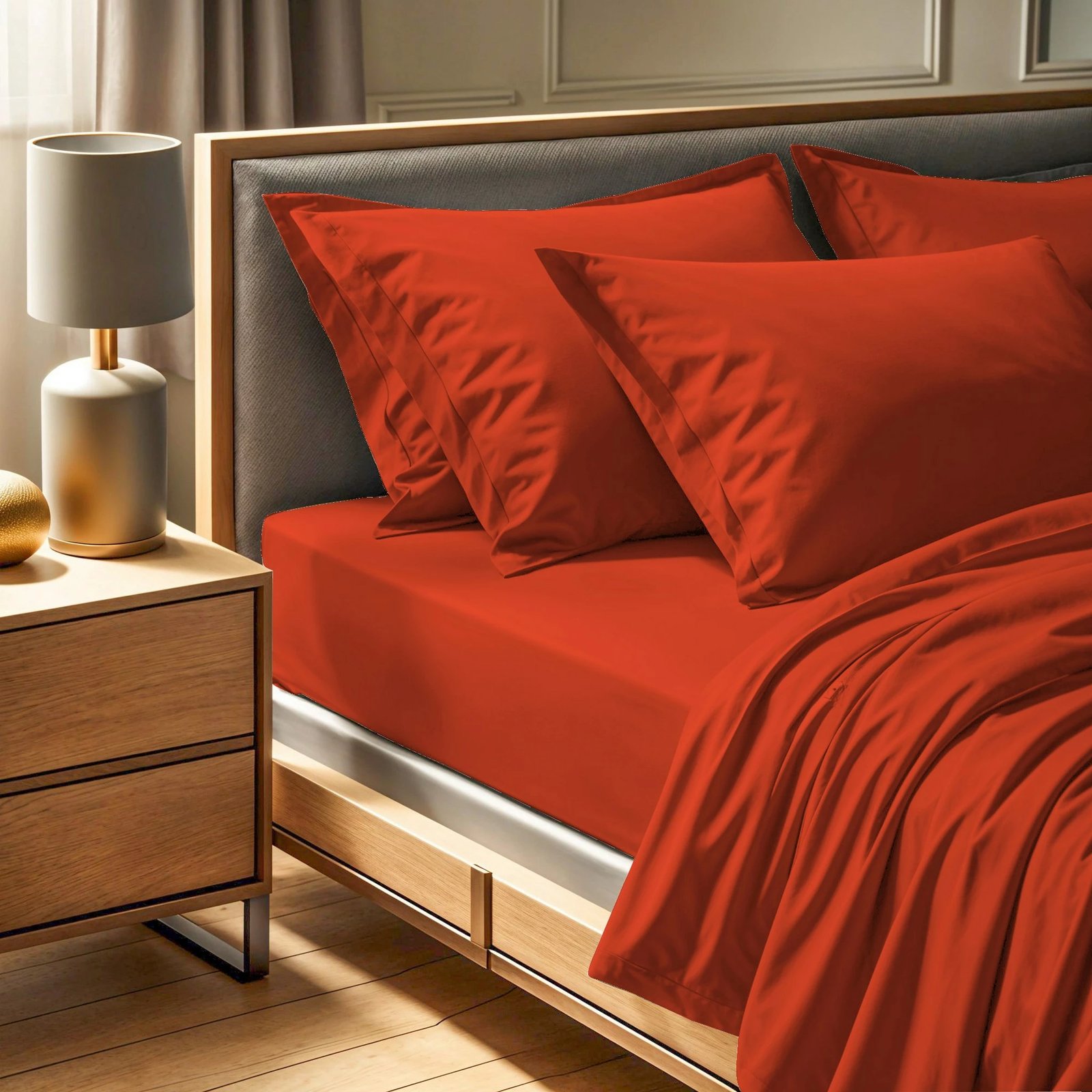 Çarçaf i vetem ranforce, ngjyrë e kuqe tullë, L'essentiel, 90x200+30cm