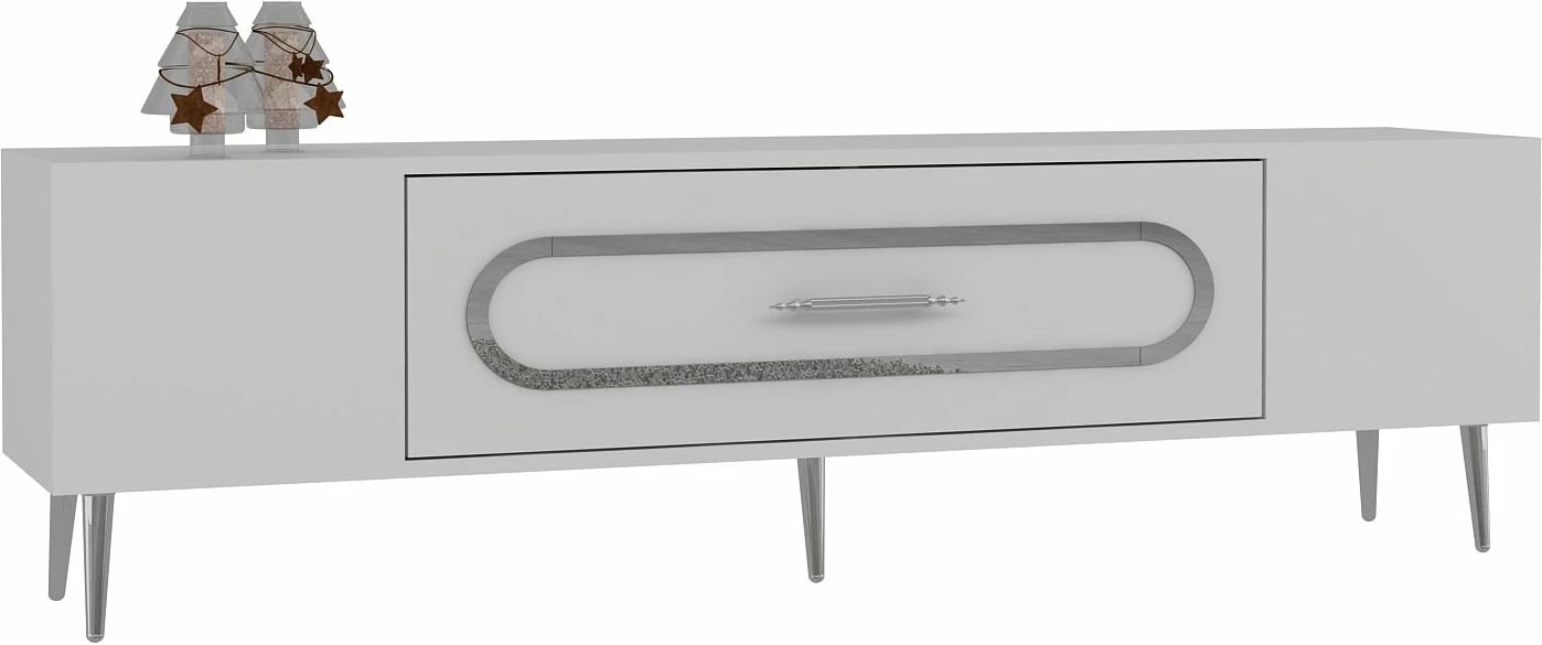 Komodë TV Skye Decor, e bardhë, argjend