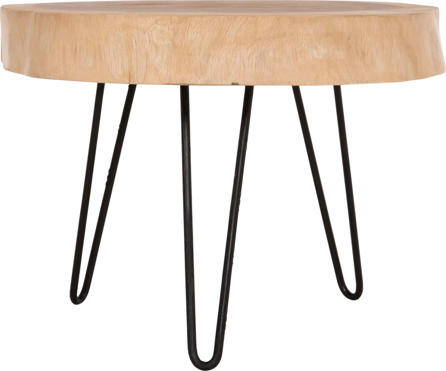 Tavolinë kafeje SERVON, dru suar natyral, këmbë metalike të zeza, 76x67x44cm