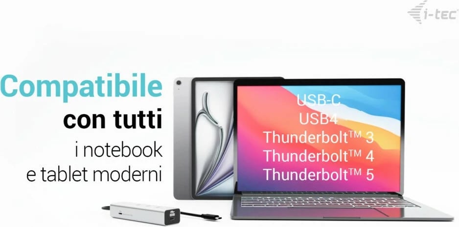 USB-C hub I-Tec D I-TEC, 5 porta, 85W, argjendtë