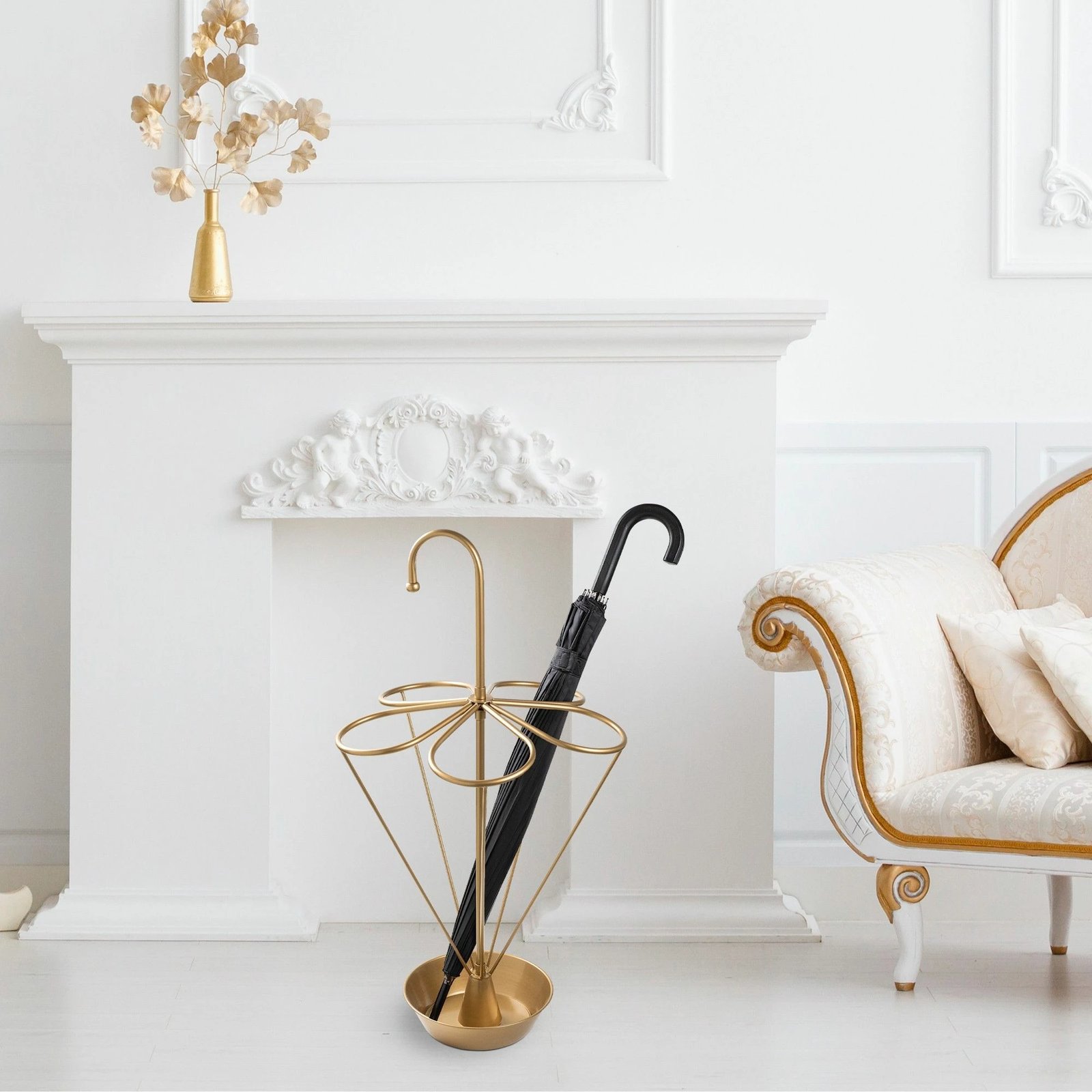 Stendë për ombrella, metalike, ngjyrë ari, Evila Originals, 40x40x76cm