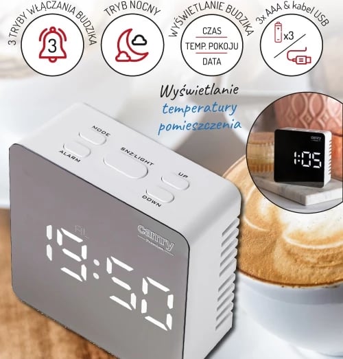 Zgjuese, Adler, CR 1150, ekran LED, temperaturë ambienti, USB + 3xAAA, e bardhë