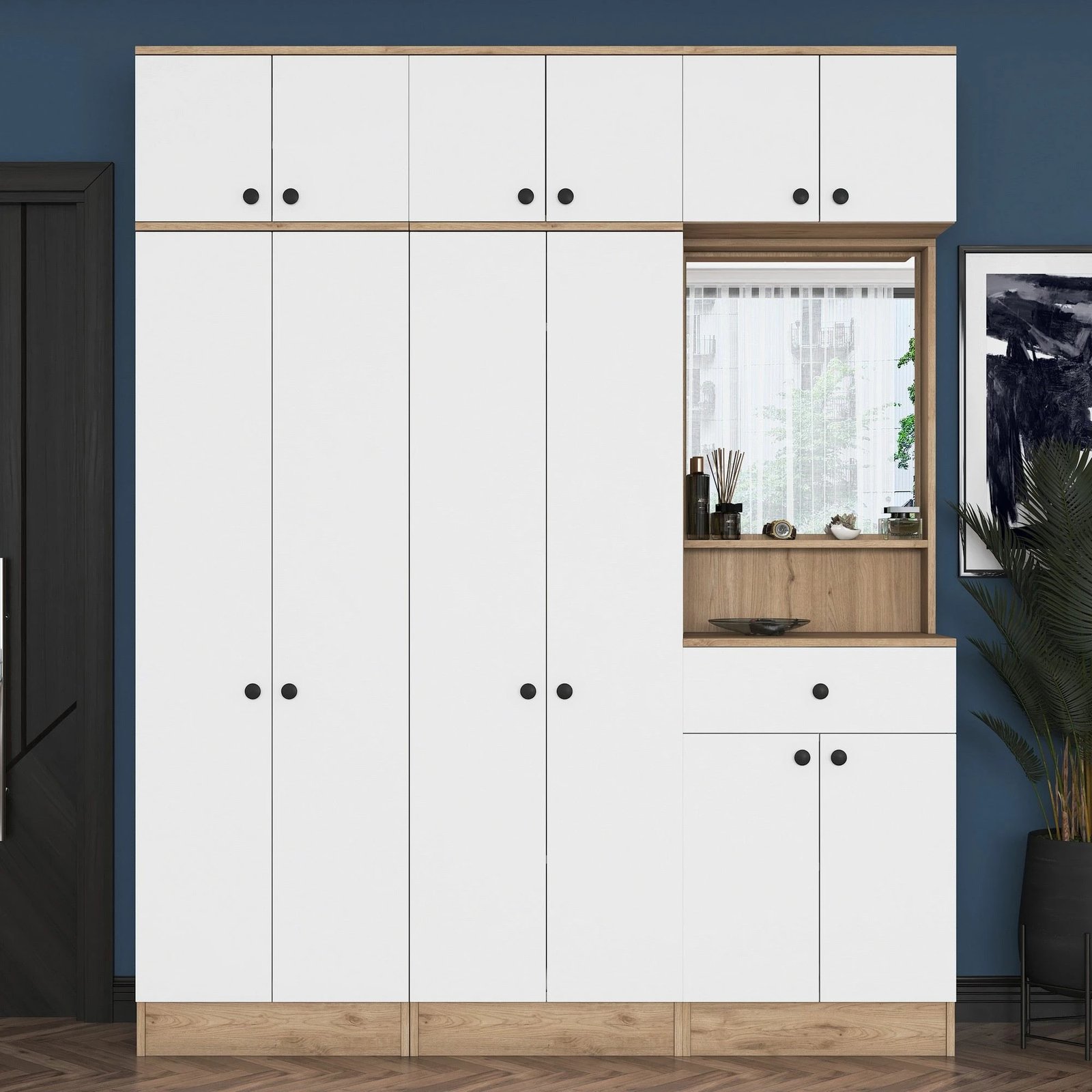 Stendë korridori Skye Decor, ngjyrë arrë dhe e bardhë, me pasqyrë, EA142 - 3451