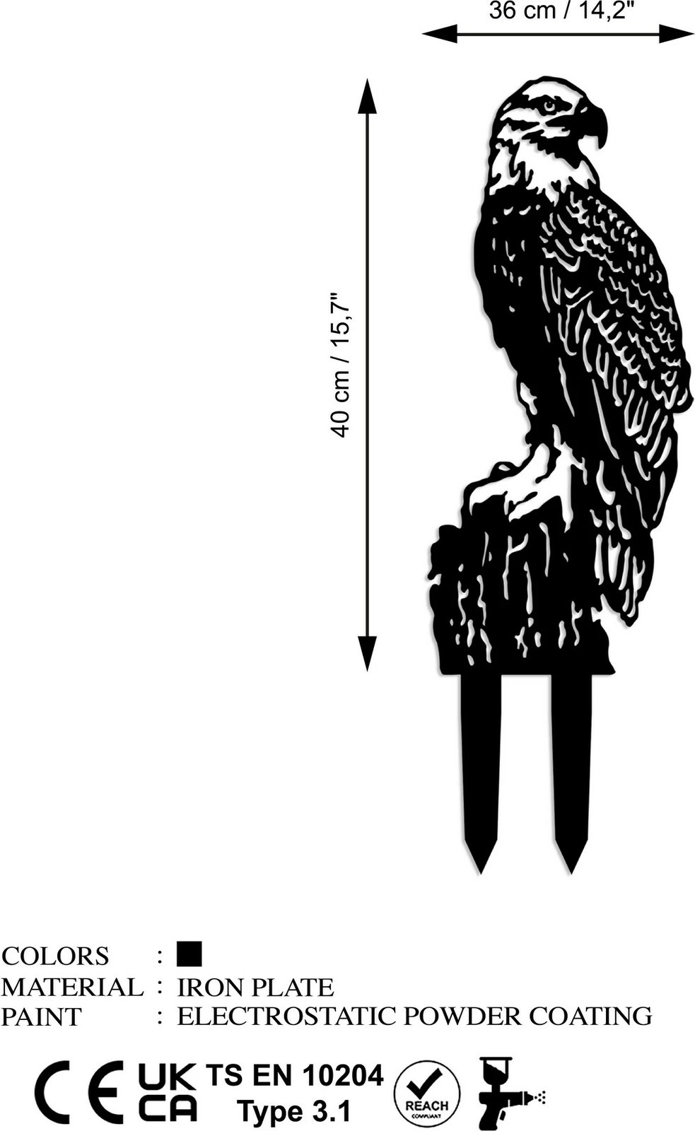 Objekt dekorativ për kopsht, dizajn Aberto, Spy 01, metal i zi, 40x36cm