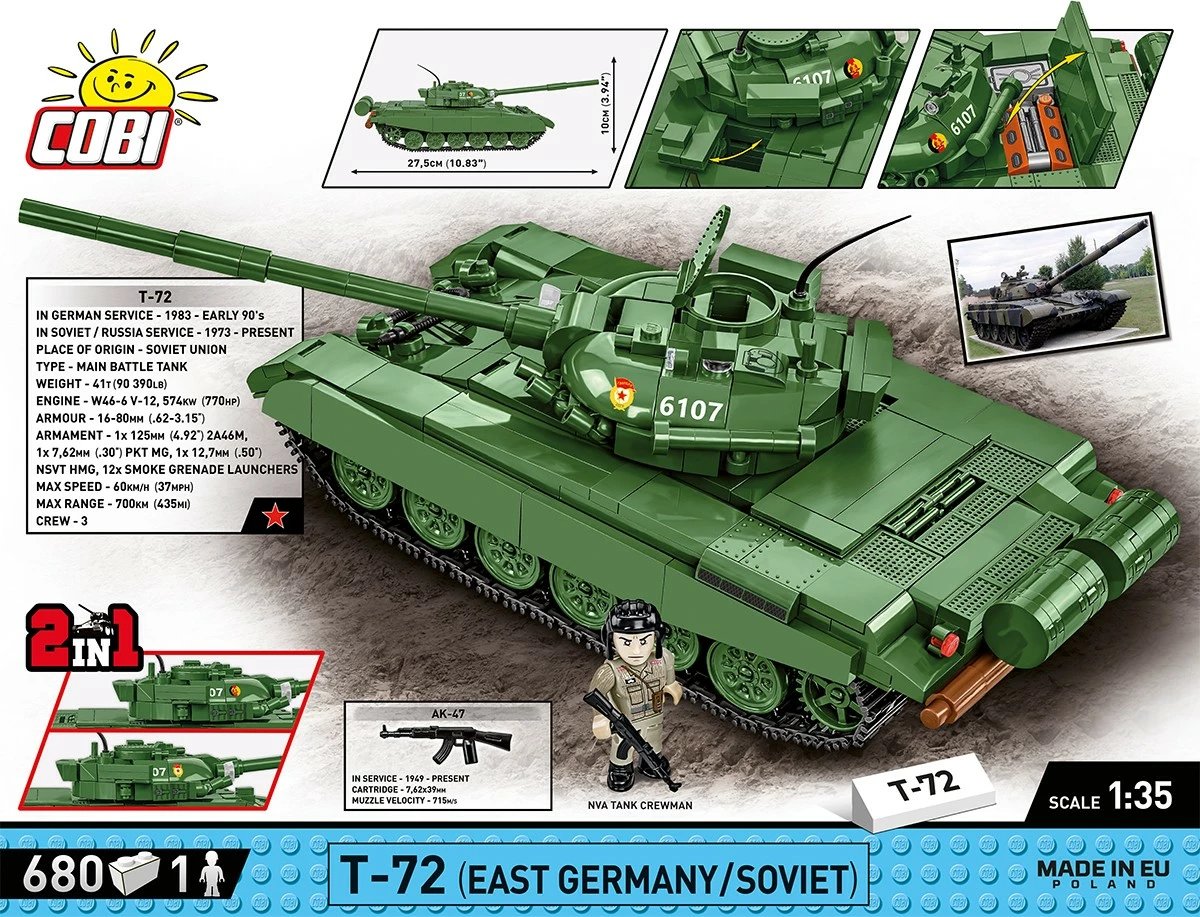 Set lodrash ndërtimi Cobi Klocki T-72 Armed Forces, 680 pjesë, me figurë, Jeshile Set lodrash ndërtimi Cobi Klocki T-72 Armed Forces, 680 pjesë, me figurë, Jeshile