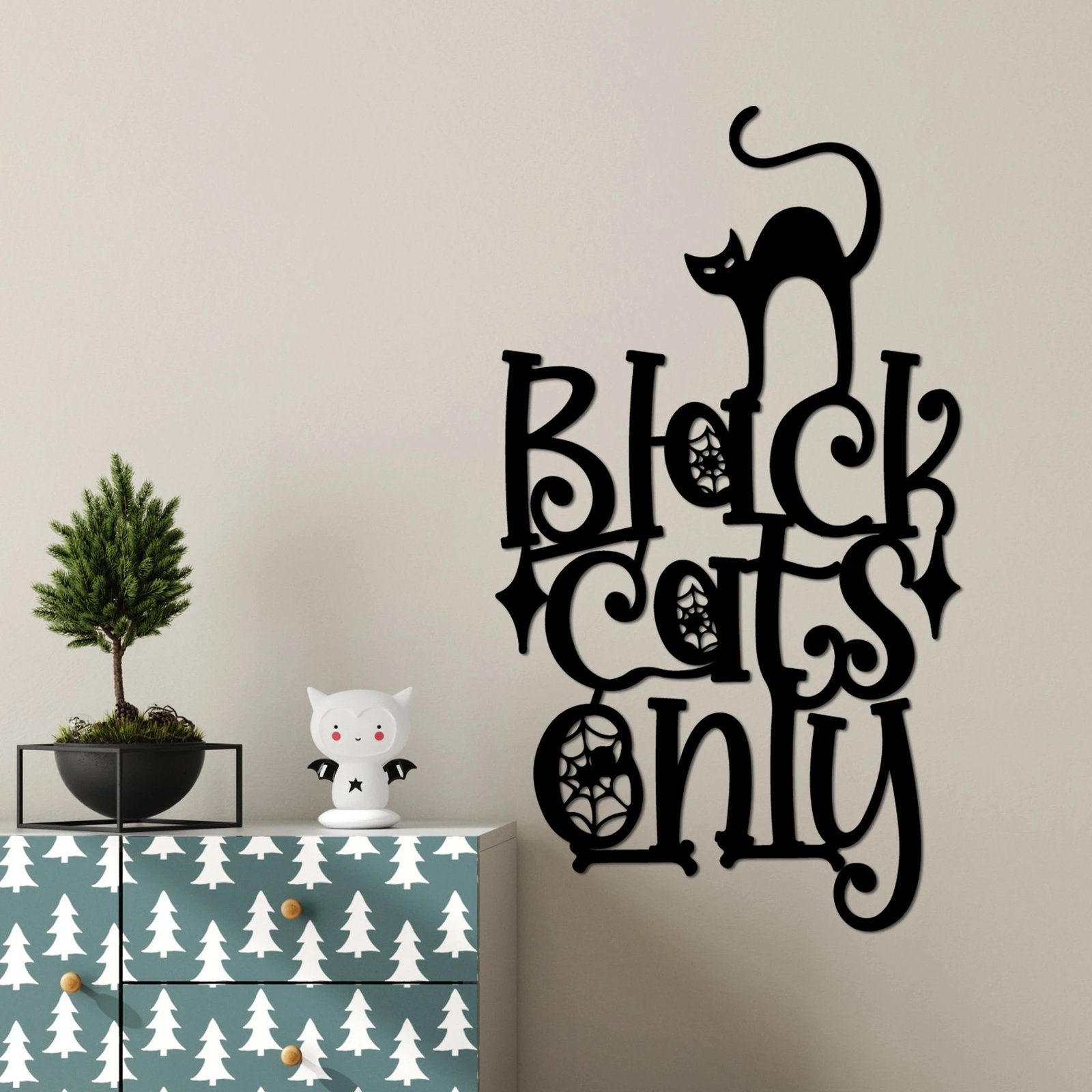 Aksesor dekorativ metalik për mur, mace, Wallity, e zezë, 34x60cm