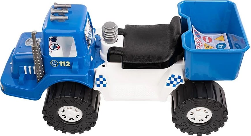 makinë lodër për hipje policie, BAYO, POLICE 70 cm, kapacitet 20 kg, kuti nën ulëse, për moshë 3+, 71x33x39 cm, blu