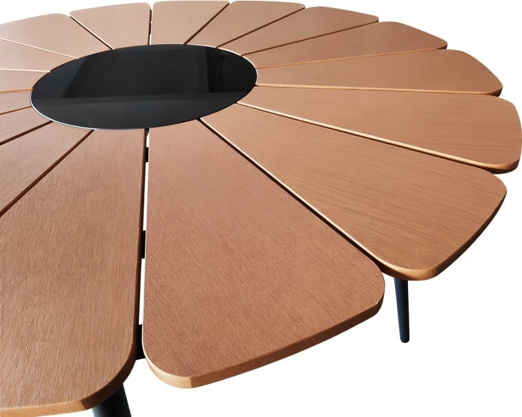 Tavolinë për kopsht Pinap, alumin i zi, kompensatë ngjyrë natyrale, D110x74cm