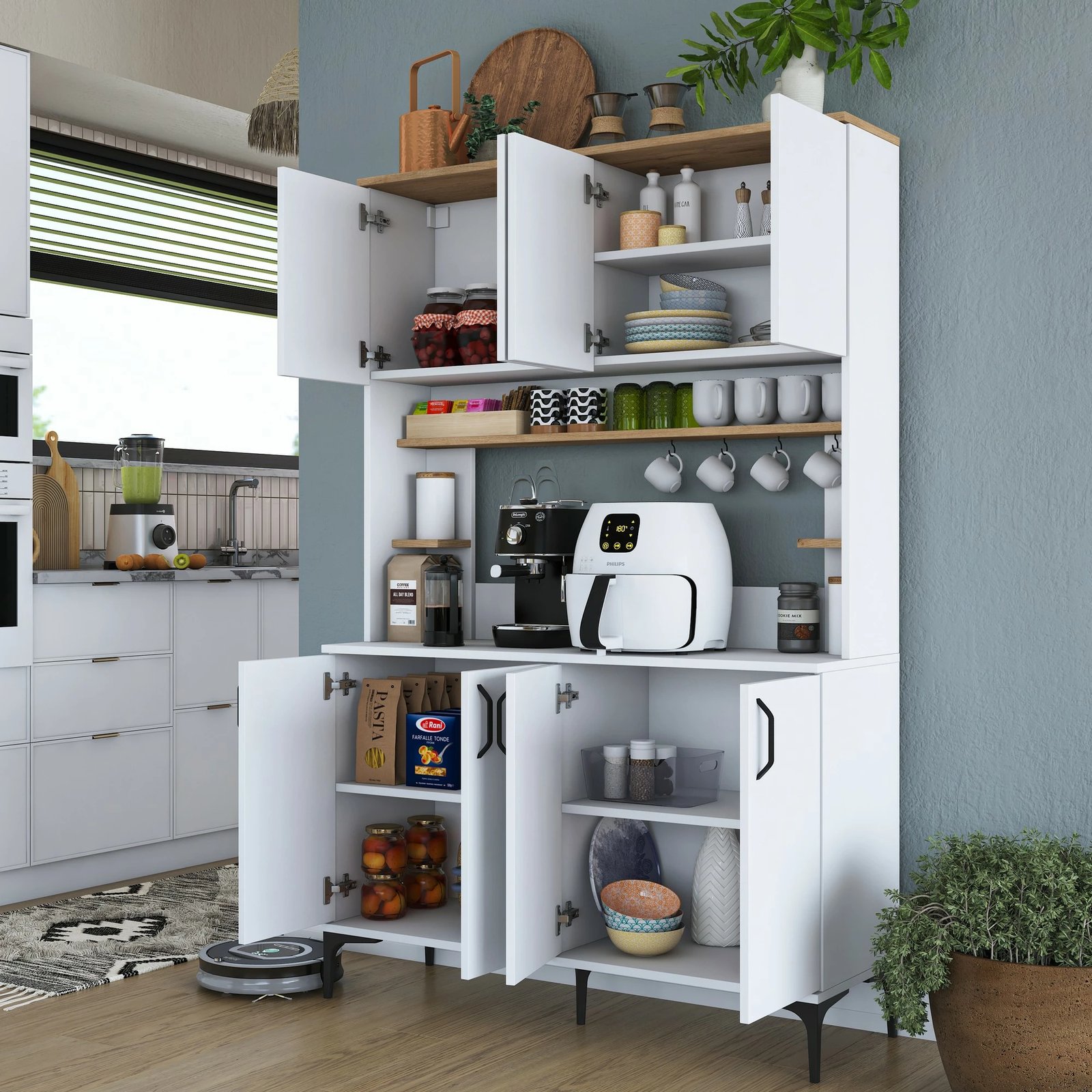 Dollap multifunksional Hanah Home, JE176 - 3291, ngjyrë e bardhë dhe arre