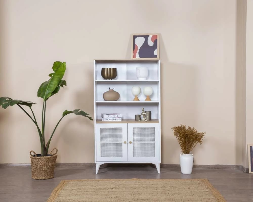 Raft librash Skye Decor, Calvin, i bardhë dhe lis