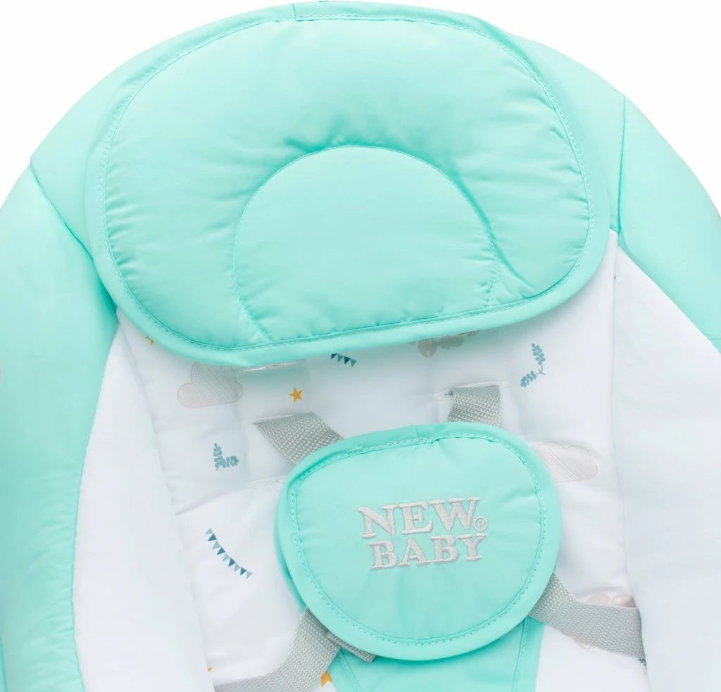 Karrige lëkundëse bebe NEW BABY TEDDY me 5 shpejtësi, timer dhe melodi, deri 9 kg, Mint