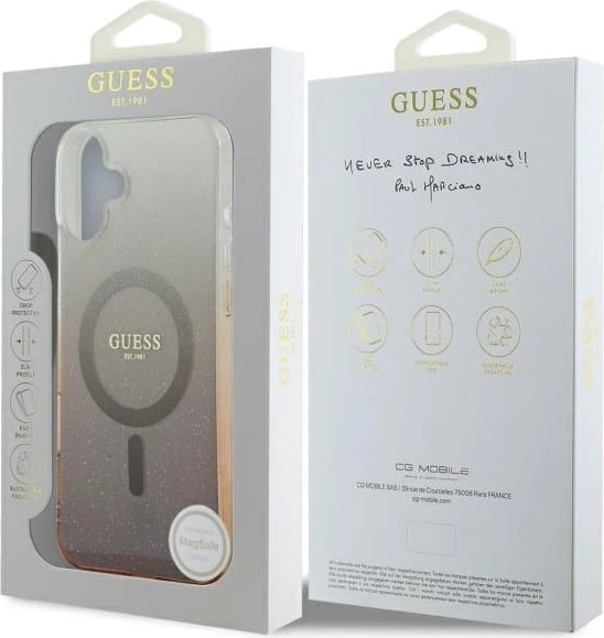 Mbështjellës Guess IML Glitter Gradient MagSafe për iPhone 16, Kafe Mbështjellës Guess IML Glitter Gradient MagSafe për iPhone 16, Kafe