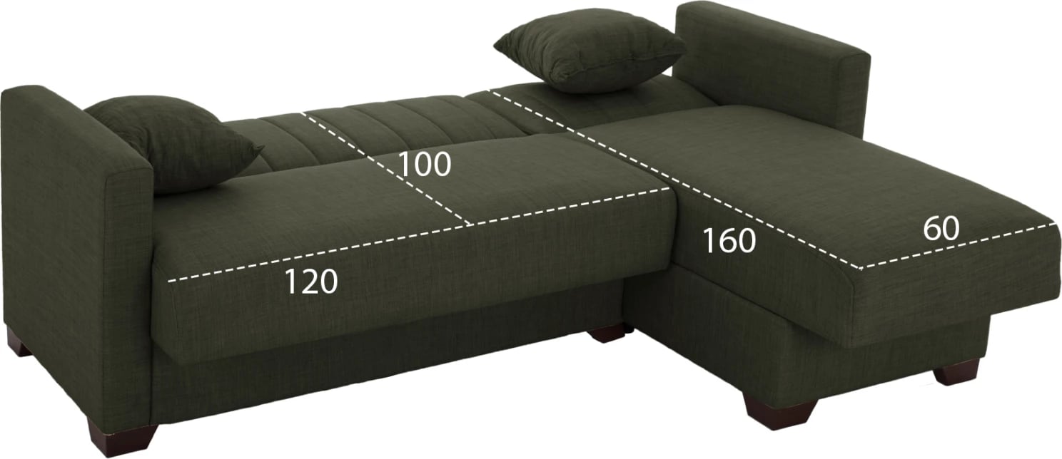 Divan këndor me shtrat, ngjyrë ulliri e errët, FH3244.05, 200x133x77 cm