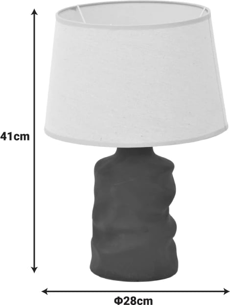 Llambë tavoline Wabbi, qeramikë, ngjyrë gri antike, abazhur bezhë, D28x41cm